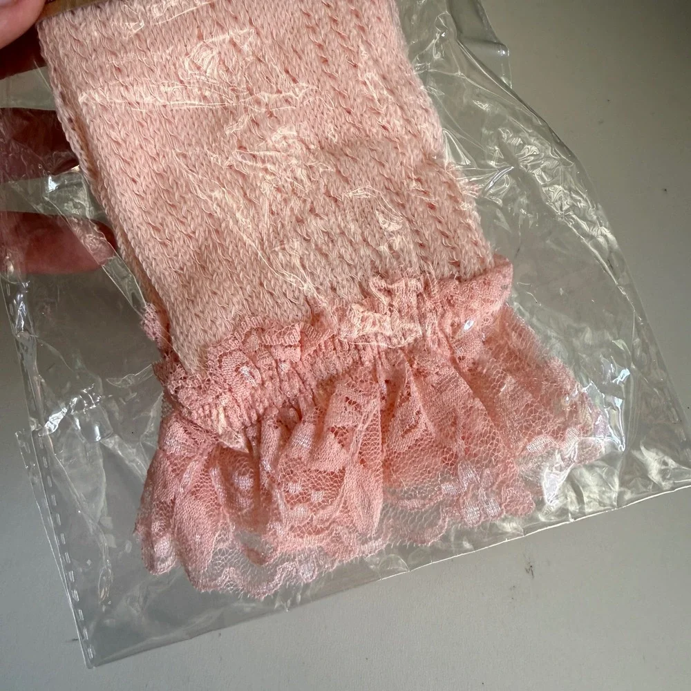 Pink Pointelle Knit Lace Trim Ruffle Ankle Boot Socks OSFM‎ kawaii cottage